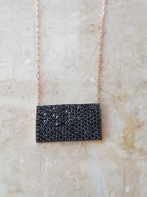 Canka Çağla Şikel Zirkon Taşlı Dikdörtgen Gümüş Kolye