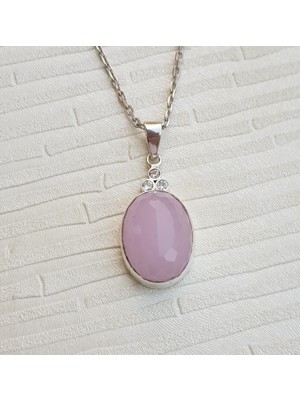 Canka Pembe Kuvars Taşlı El İşi Gümüş Kolye