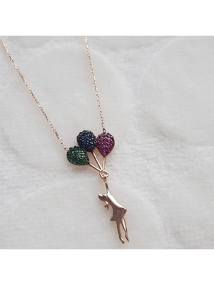 Canka Balon Tutan Kız Gümüş Kolye