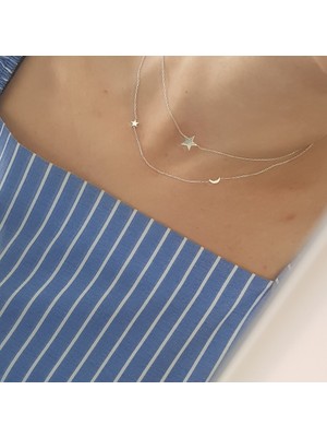 Canka Ay Yıldız İkili Gümüş Kolye