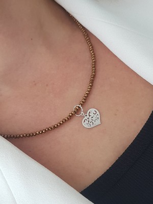 Canka Kalp Doğaltaş Gümüş Kolye