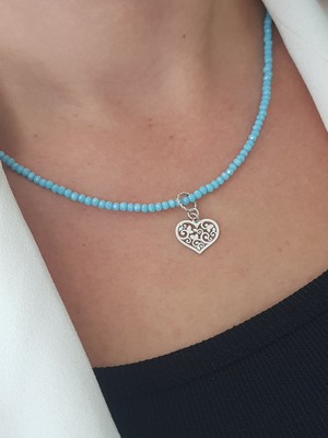 Canka Kalp Doğaltaş Gümüş Kolye