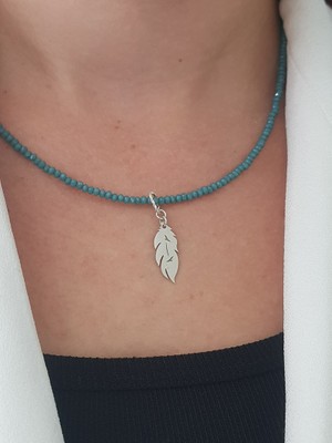 Canka Bohem Doğaltaş Tüy Gümüş Kolye