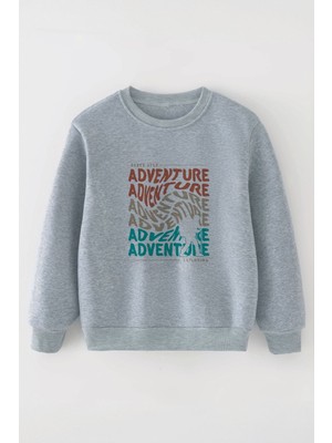Myada Özel Tasarım Adventure Exploring Baskılı Oversize Çocuk Sweatshirt 11134