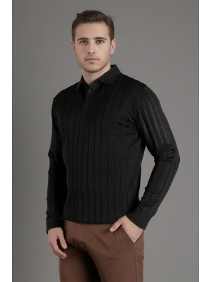 Coonless Erkek Polo Yaka  Triko Siyah Kazak