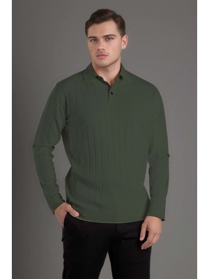 Coonless Erkek Polo Yaka  Triko Haki Kazak