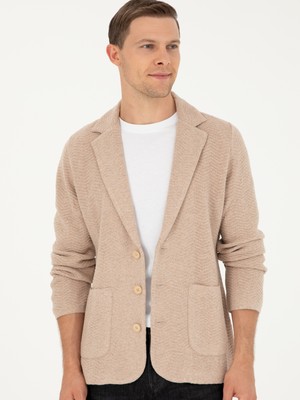 Cacharel Erkek Kahverengi Slim Fit Düğmeli Ceket Yaka Triko Hırka 50296340-VR122