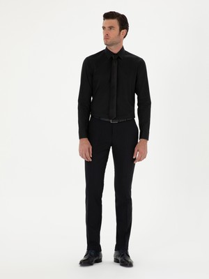 Cacharel Erkek Siyah Slim Fit Pamuk Klasik Gömlek 50285570-VR046