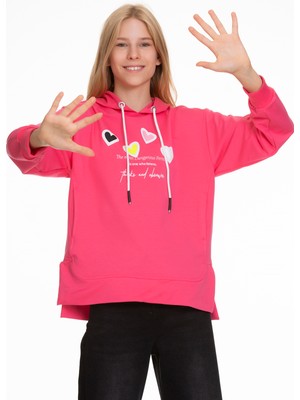 Kız Çocuk Kalp Baskılı Sweatshirt Hoodie PX161.3