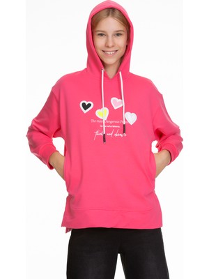 Kız Çocuk Kalp Baskılı Sweatshirt Hoodie PX161.3