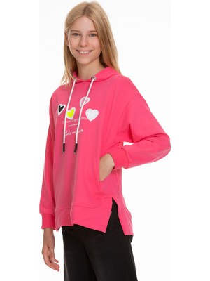 Kız Çocuk Kalp Baskılı Sweatshirt Hoodie PX161.3