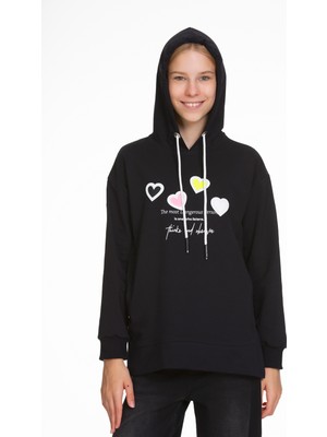 Kız Çocuk Kalp Baskılı Sweatshirt Hoodie PX161.5