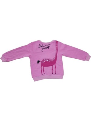 İrem Çocuk Giyim Kız Çocuk Önü Arkası Zürafa Yazı Desenli Pembe Renk Şardonlu Sweatshirt