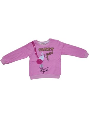 İrem Çocuk Giyim Kız Çocuk Önü Arkası Zürafa Yazı Desenli Pembe Renk Şardonlu Sweatshirt