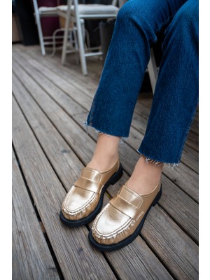 Laminta Montero Gold Bant Detaylı Kırışık Örme Dikişli Kadın Makosen