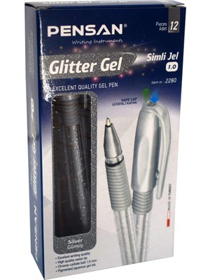 Pensan Glitter Simli Jel Kalem 1 mm Gümüş 12'li