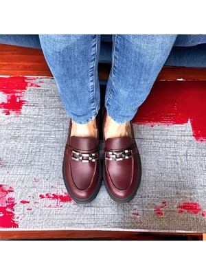 Degischic1 Bordo Deri Toka Loafer