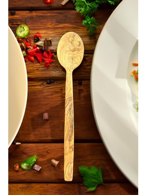 Zeytin Ağacı Kaşık 25 cm | El Yapımı Ahşap Kaşık Doğal Ağaç