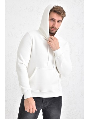 Tulnn Şardonlu Kapüşonlu Erkek Sweatshirt Beyaz