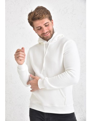 Tulnn Şardonlu Kapüşonlu Erkek Sweatshirt Beyaz