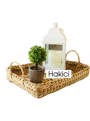 Hakici Doğal Çok Amaçlı Dekoratif Hasır Kulplu Tepsi