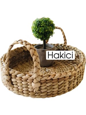 Hakici Doğal Çok Amaçlı Dekoratif Hasır Kulplu Tepsi