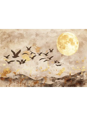 Aden Dekoratif Kuşlar ve Ay  Kanvas Tablo