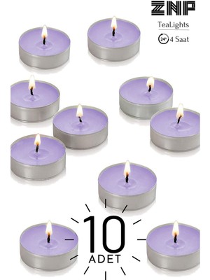 Maison Art 10 Adet | Lavanta Kokulu Tealight Mum | 4 Saat Yanar | Dekoratif Mumluk Mumu