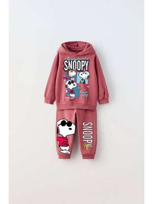 Tios Trend Snoopy Baskılı Kapüşonlu Sweatshirt Alt 2'li Takım