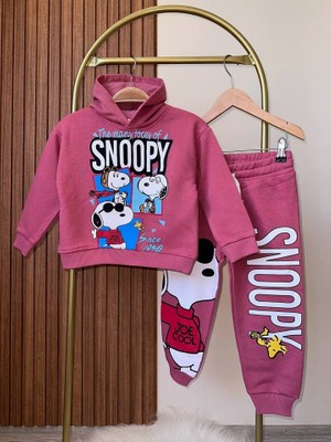 Tios Trend Snoopy Baskılı Kapüşonlu Sweatshirt Alt 2'li Takım