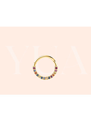 Yua Jewelry Renkli Pırlantalı 14 Ayar Altın Minimalist Halka Kıkırdak/helix Piercing