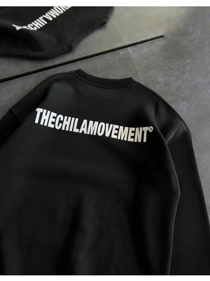 Tarz Yeri Kışlık Bisiklet Yaka Oversize Baskılı Sweatshirt - Siyah