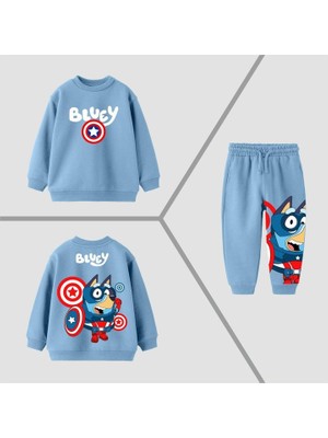 Tios Trend Bluey Kaptan Amerika Baskılı Sweatshirt Alt Üst Takım