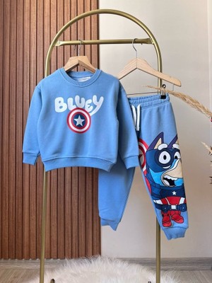 Tios Trend Bluey Kaptan Amerika Baskılı Sweatshirt Alt Üst Takım