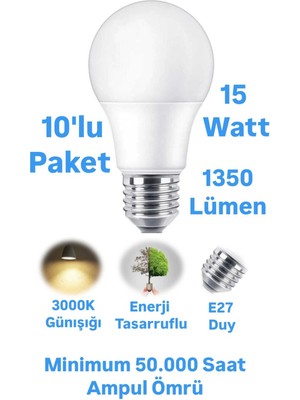 ACK 15W Günışığı LED Ampul 1350 Lümen E27 Duylu Yüksek Işık LED Lamba