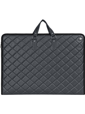 35x50 cm (40x55 cm) Suni Deri Resim - Proje Çantası Cepli Koyu Gri Kapitone