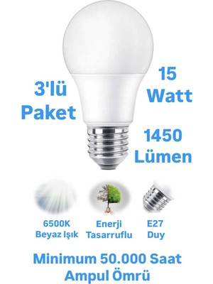 15W Beyaz Işık LED Ampul 1450 Lümen E27 Duylu Yüksek Işık LED Lamba