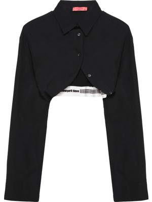 Içi Atlet Detaylı Asimetrik Crop Gömlek Siyah