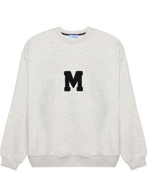 Nakış Harf Baskılı Sweatshirt Gri