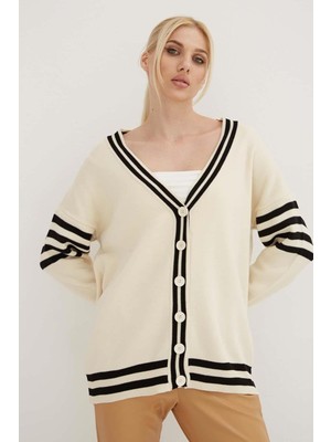 Fashion Friends 24K0511K1 Kadın V Yaka Düğmeli Hırka
