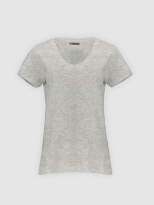 LTB Kadın  V Yaka Basıc Kısa Kol Regular Gri T-shırt