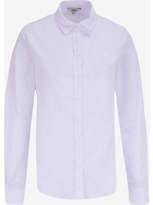 Jeep Relaxed Gömlek Yaka Düz Beyaz Kadın Gömlek J4WL-GML7118