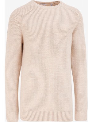 Mustang Bisiklet Yaka Normal Örgü Desenli Bej Erkek Kazak M4WM-KZK-1619