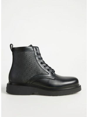 Calvin Klein Deri Siyah Erkek Bot Lace Up Boot W/ Zıp Mono