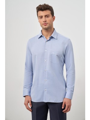 Koyu Lacivert Uzun Kol Kendinden Armürlü 041 Classic Comfort Fit Gömlek 1004245156