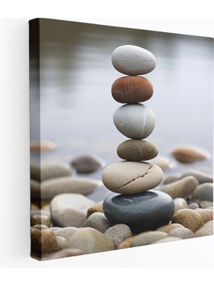 Painted Anarchy Dengeli Çakıl Taşları Kanvas Tablo - Zen, Denge, Uyum, Ev Dekorasyonu, 30X30