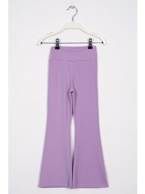 Yüksek Bel İspanyol Paça Fitilli Lila Renk Kız Çocuk Tayt