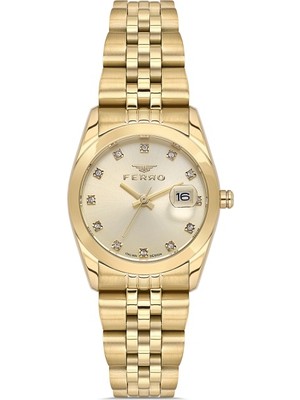 Ferro Quartz Çelik Altın Rengi 28 mm Kadın Kol Saati