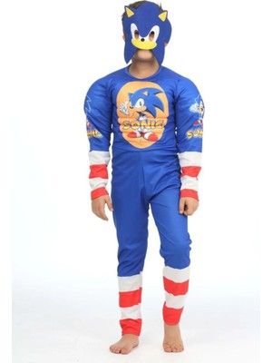 Sedirli Sonic Kaslı Süper Kahraman Kostüm Maskeli  Sonic Çocuk Kostüm Kaslı Kostüm