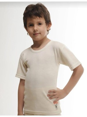 Hasyün Çocuk Kısa Kol Yün Fanila Atlet 2 Yaş Erkek Çocuk Ekru Renk %75 Merinos Yünü